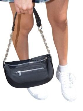 Brandy Melville Grommet Chain Black Faux Leather Bag Shoulder Purse Tote Hobo